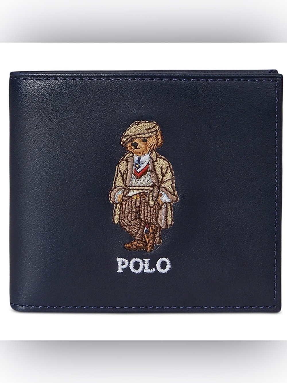 NEW Polo Ralph Lauren Navy Blue HERITAGE BEAR Leather Double Billfold Wallet - Picture 5 of 11